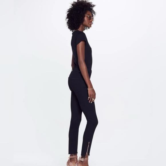 MOTHER The Stunner Double Zip Ankle Step Fray Black Denim Jeans Size 24 - Picture 6 of 12